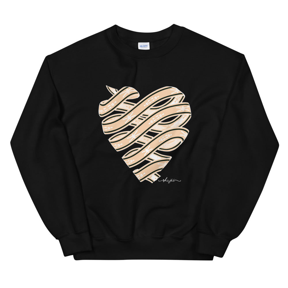 Neutral Colored Sash Belt Heart Sweatshirt