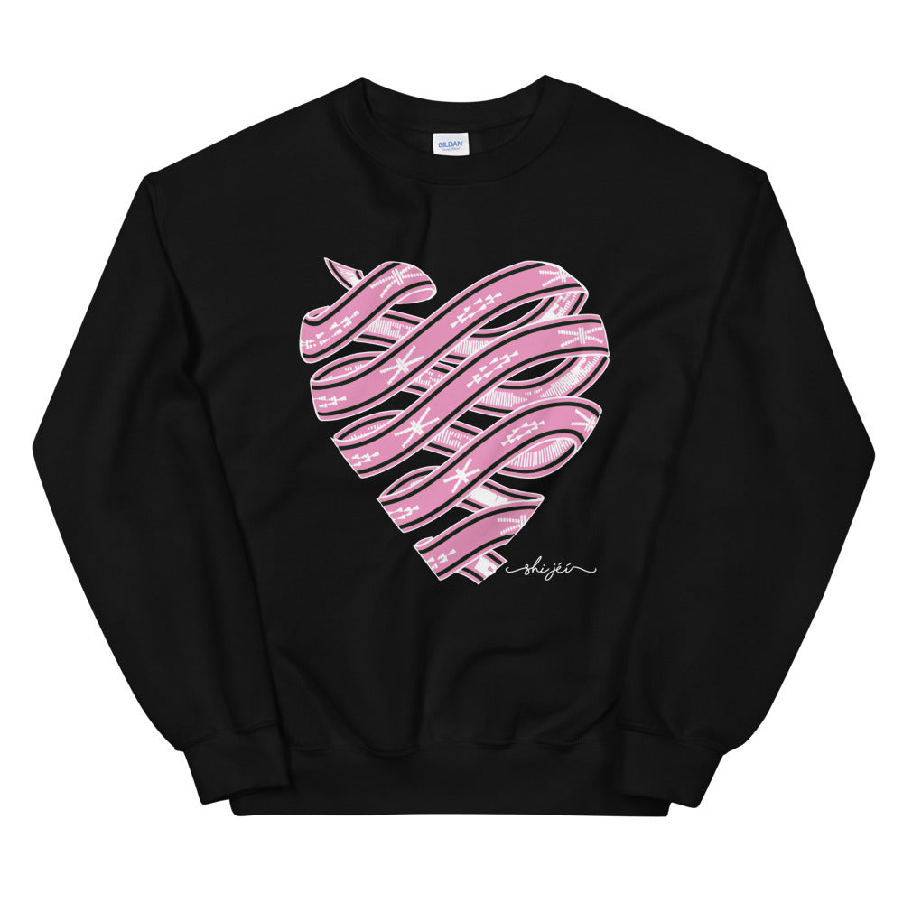 Pink Colored Sash Belt Heart Sweatshirt
