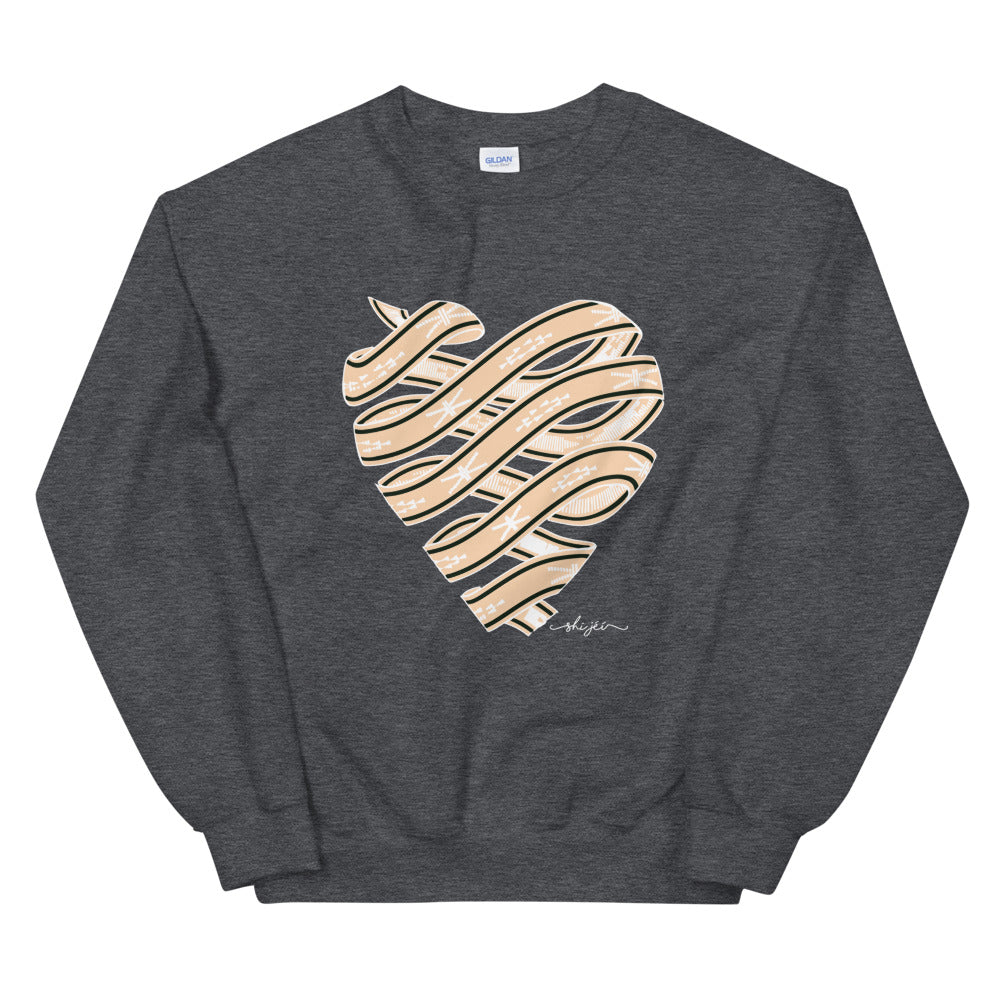 Neutral Colored Sash Belt Heart Sweatshirt