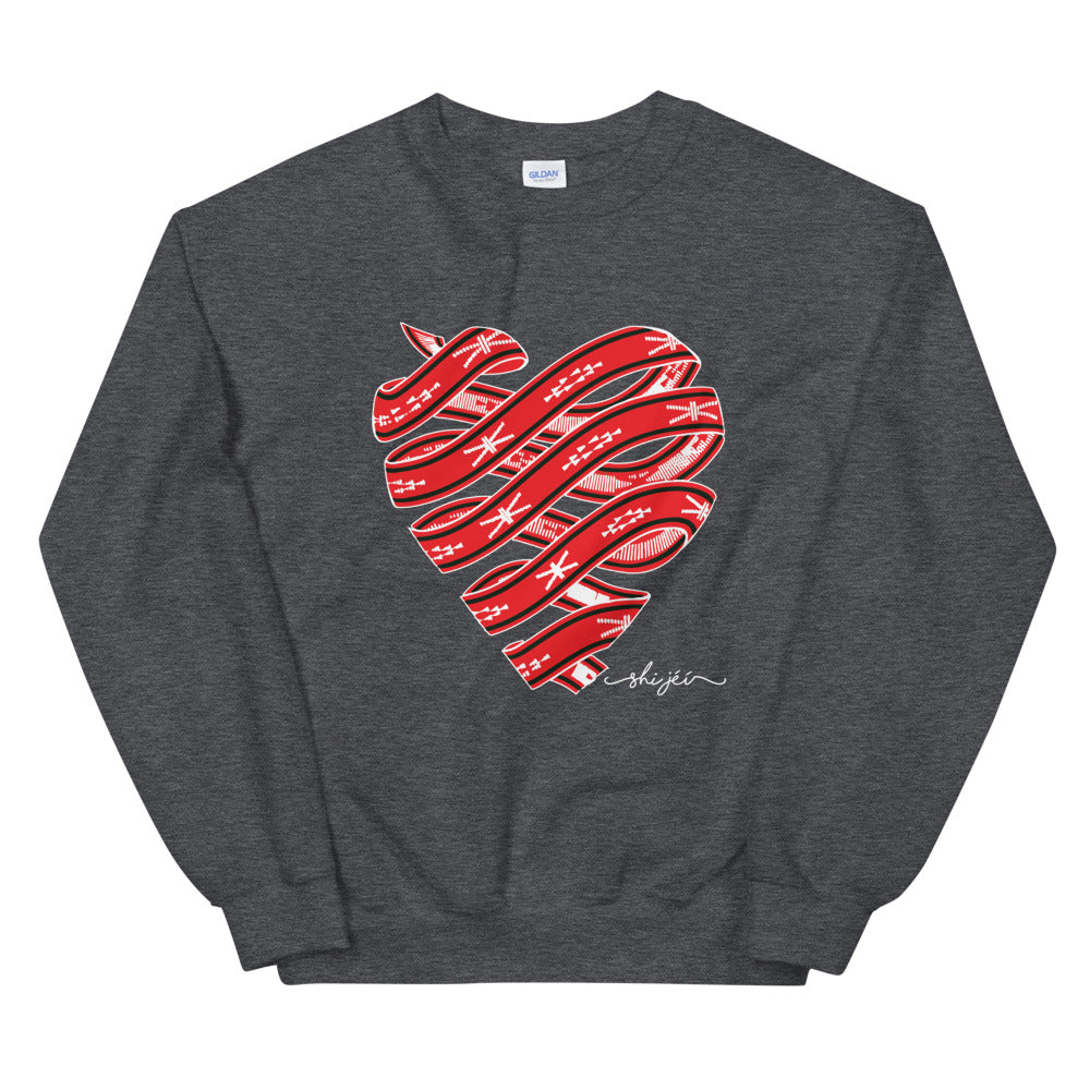 Red Colored Sash Belt Heart Sweatshirt