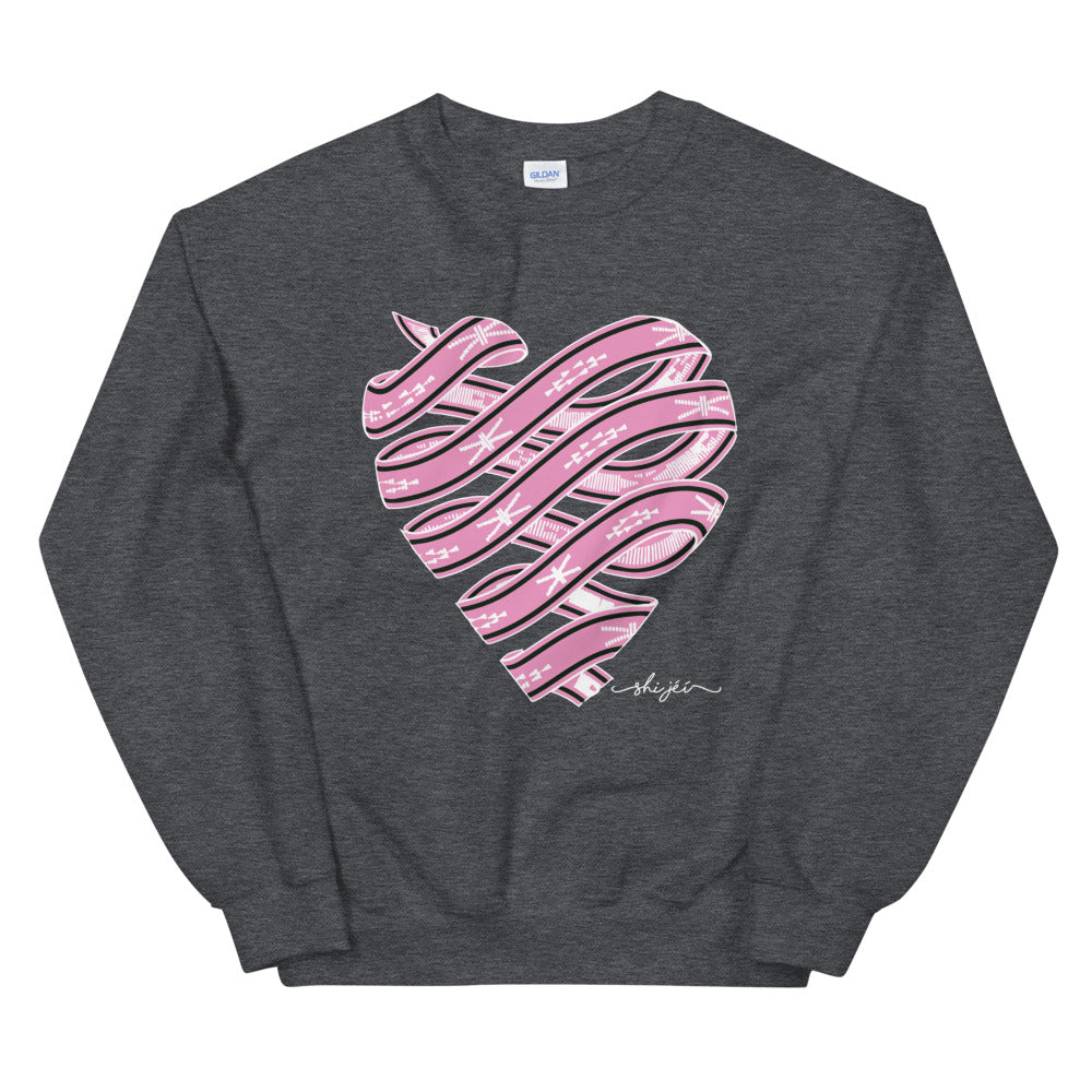 Pink Colored Sash Belt Heart Sweatshirt