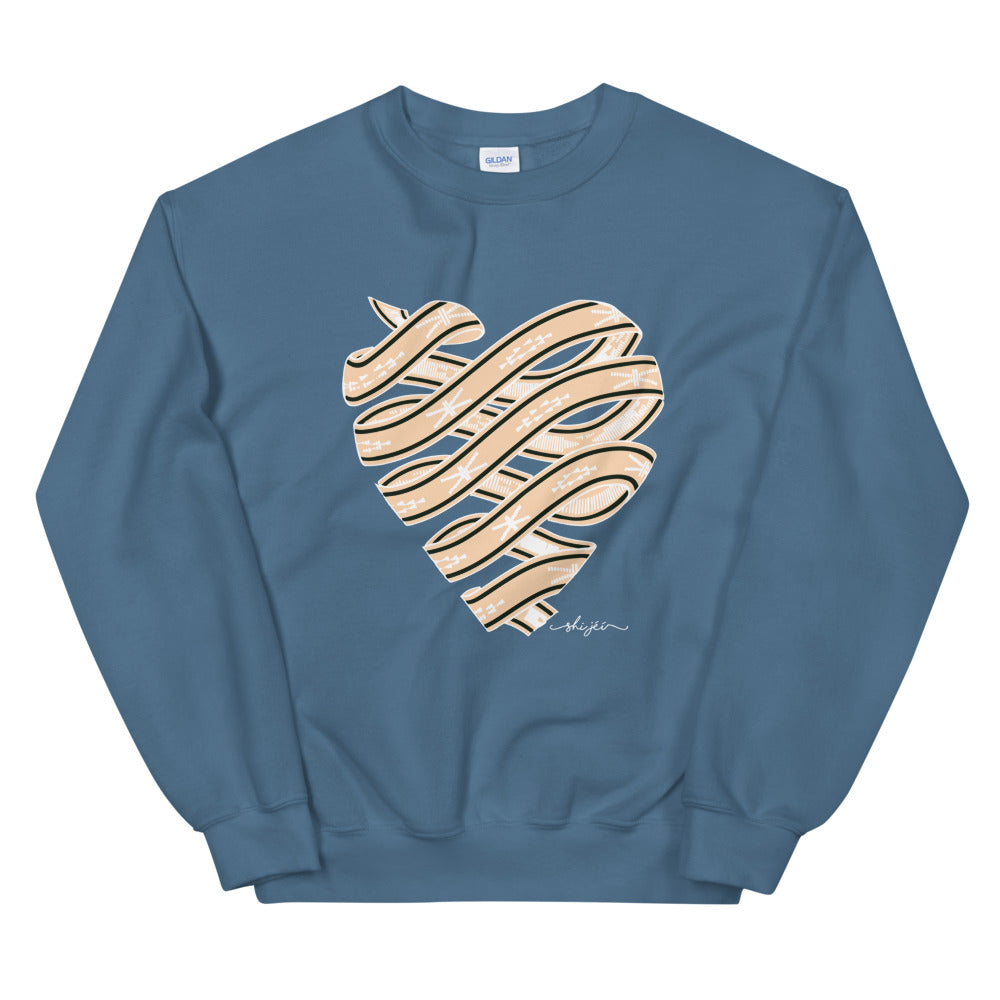 Neutral Colored Sash Belt Heart Sweatshirt