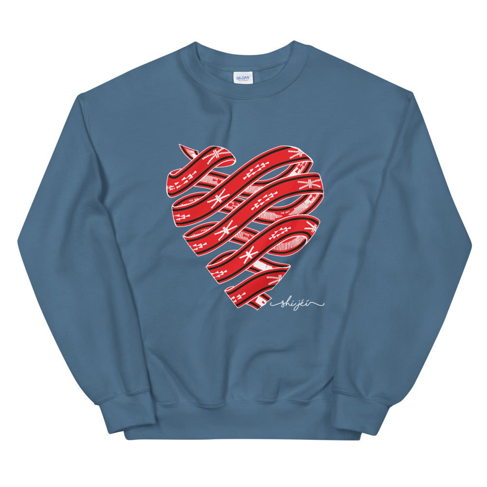 Red Colored Sash Belt Heart Sweatshirt