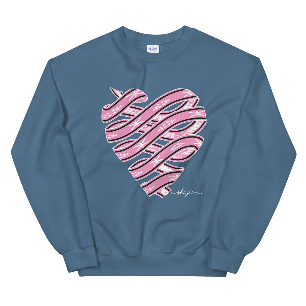 Pink Colored Sash Belt Heart Sweatshirt