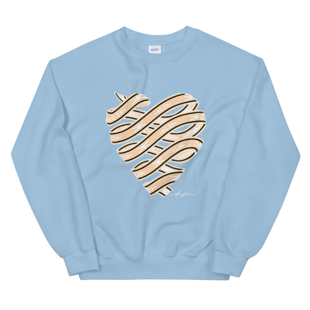 Neutral Colored Sash Belt Heart Sweatshirt