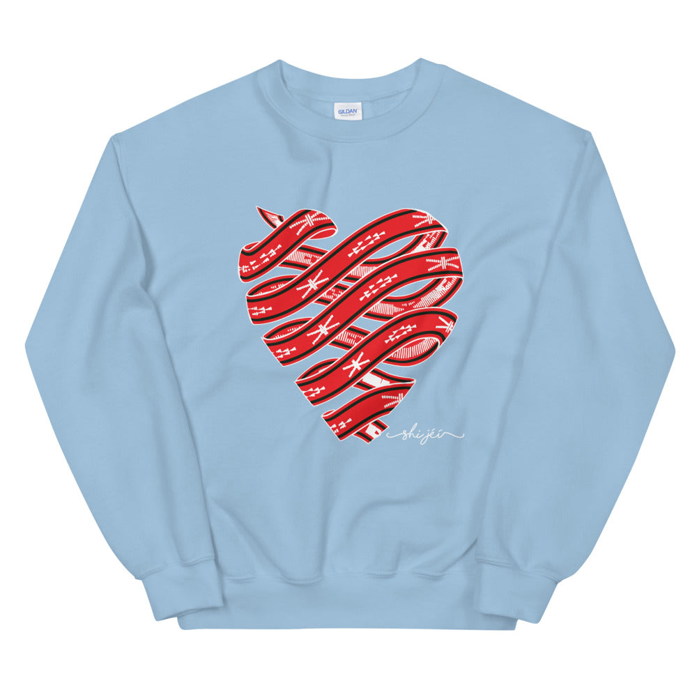 Red Colored Sash Belt Heart Sweatshirt