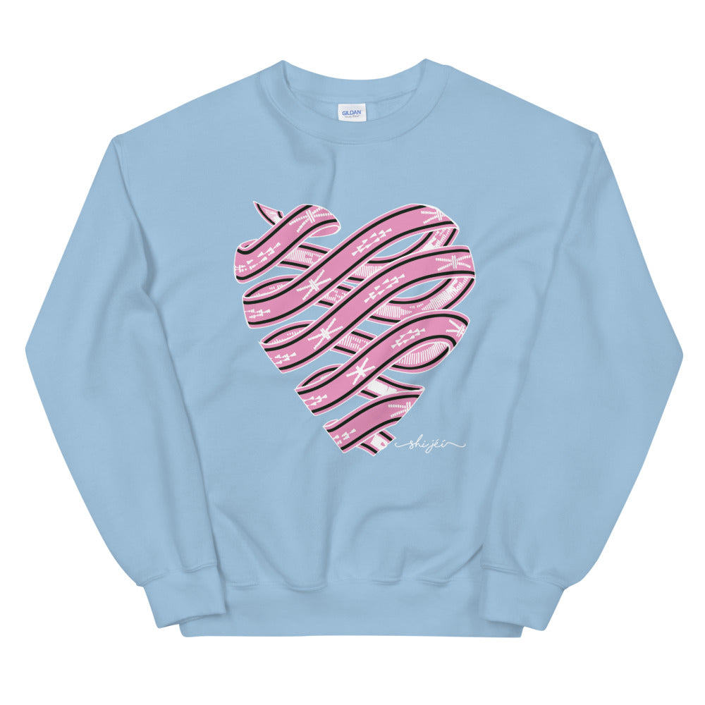 Pink Colored Sash Belt Heart Sweatshirt