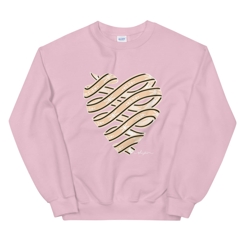 Neutral Colored Sash Belt Heart Sweatshirt