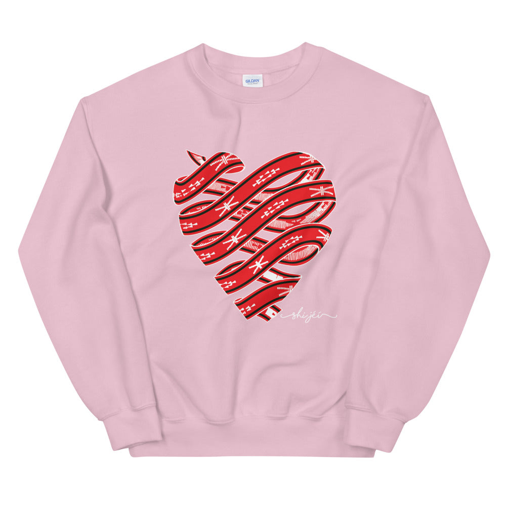 Red Colored Sash Belt Heart Sweatshirt
