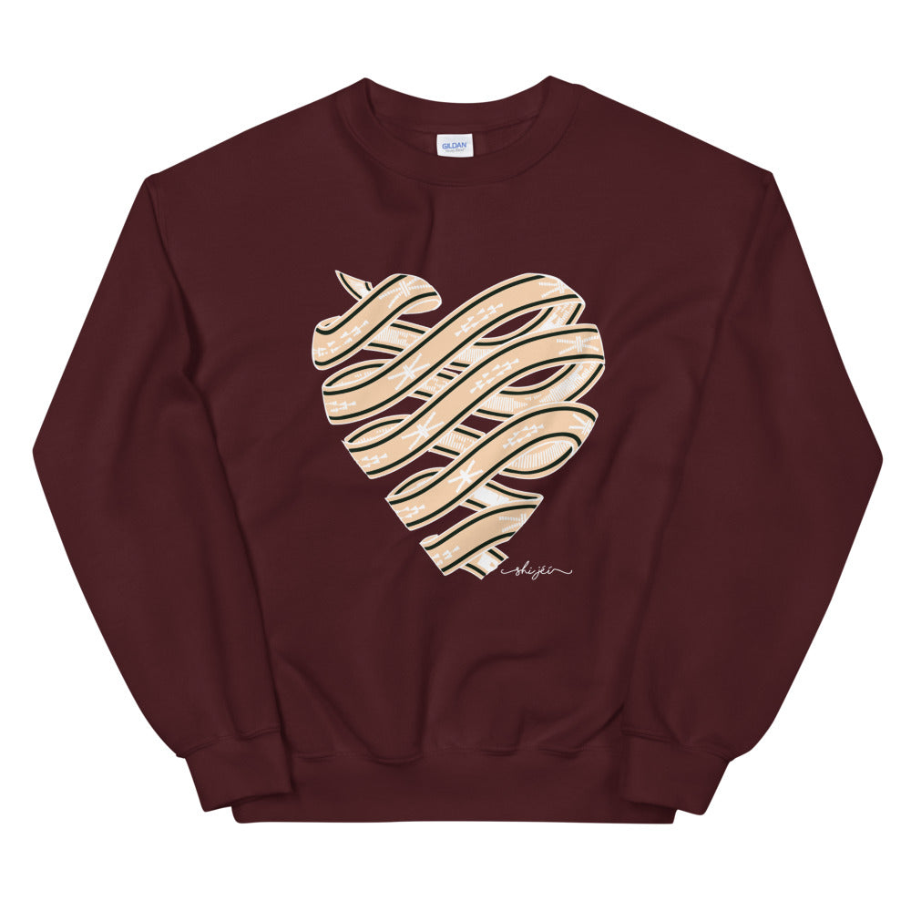 Neutral Colored Sash Belt Heart Sweatshirt