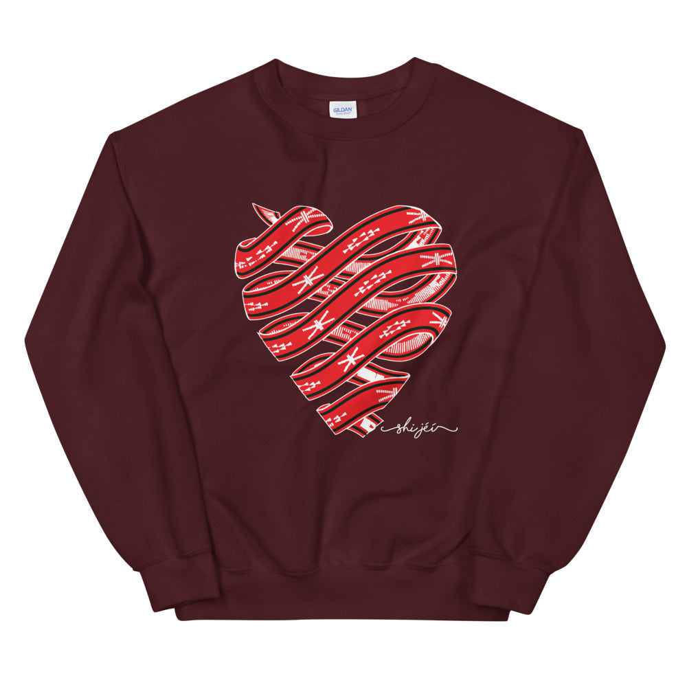 Red Colored Sash Belt Heart Sweatshirt