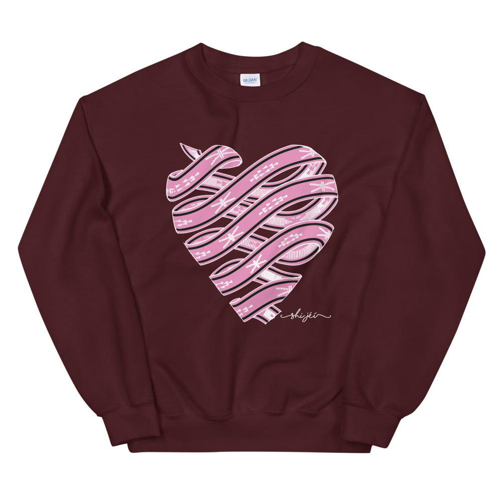 Pink Colored Sash Belt Heart Sweatshirt