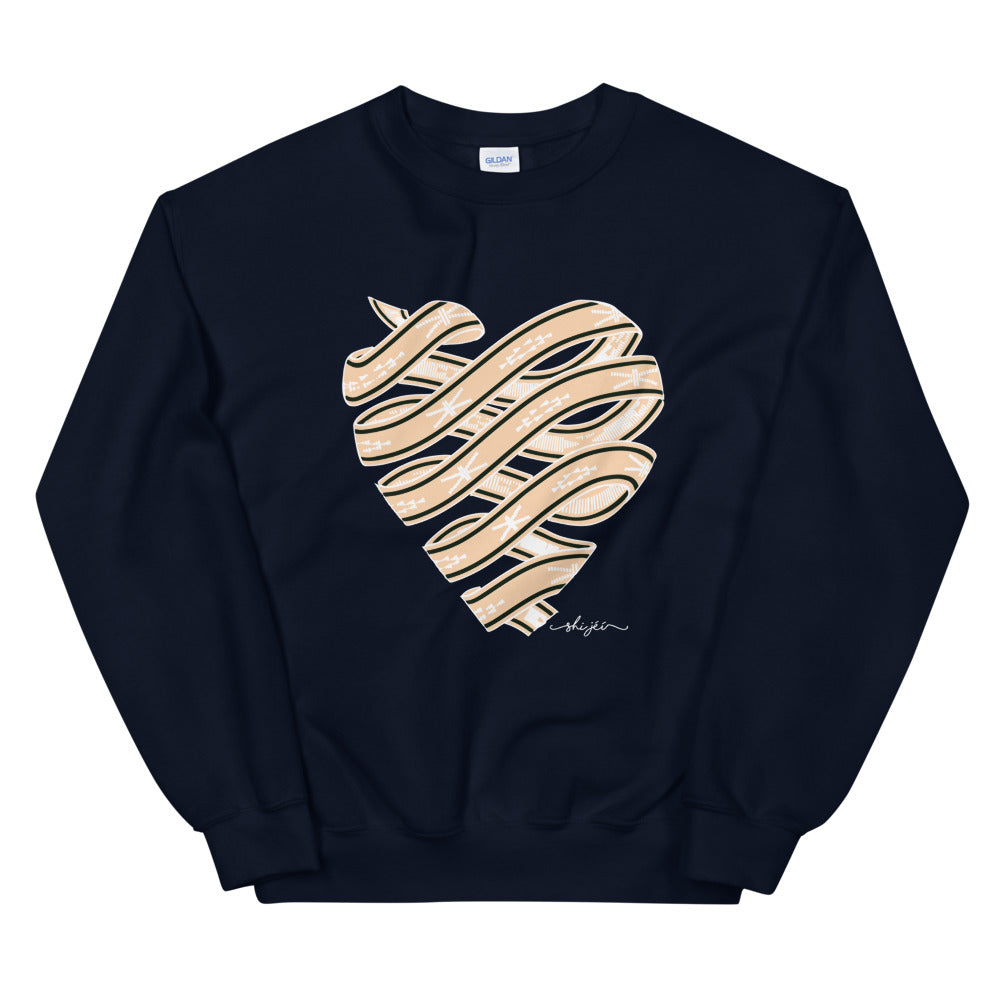 Neutral Colored Sash Belt Heart Sweatshirt
