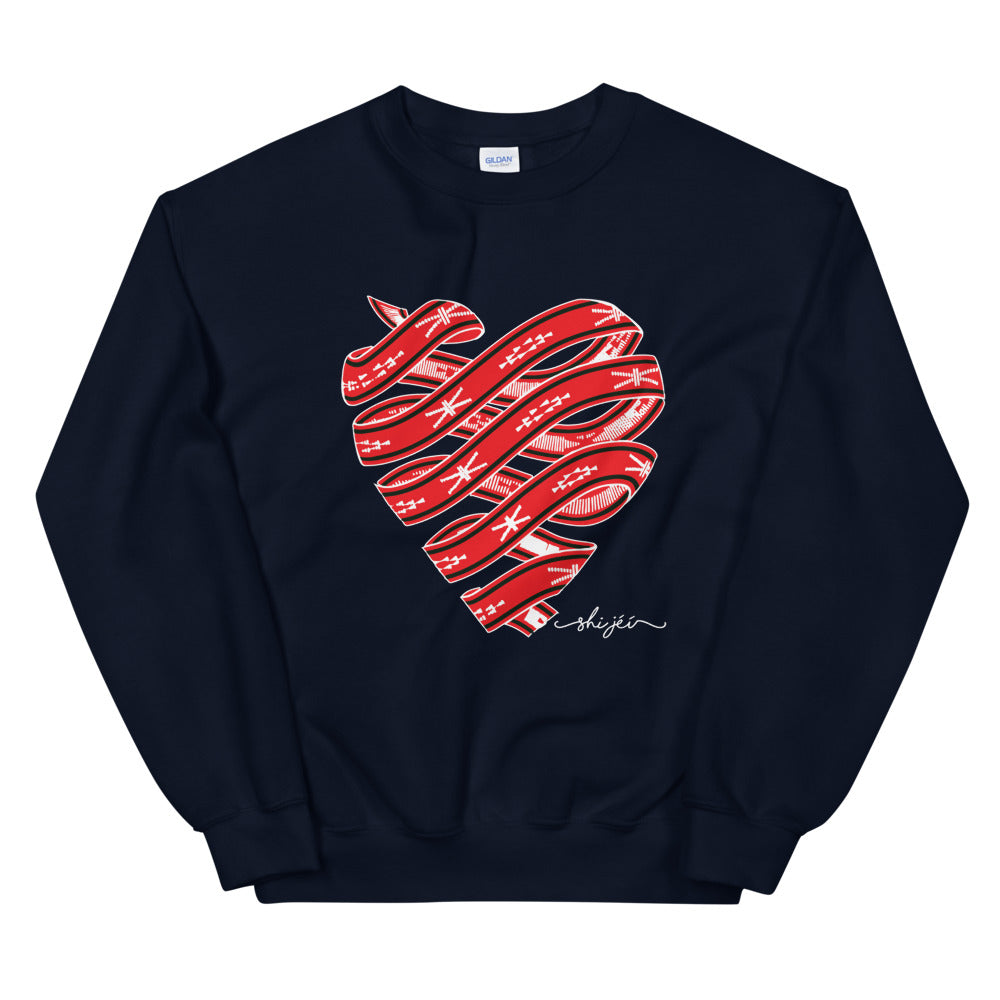 Red Colored Sash Belt Heart Sweatshirt