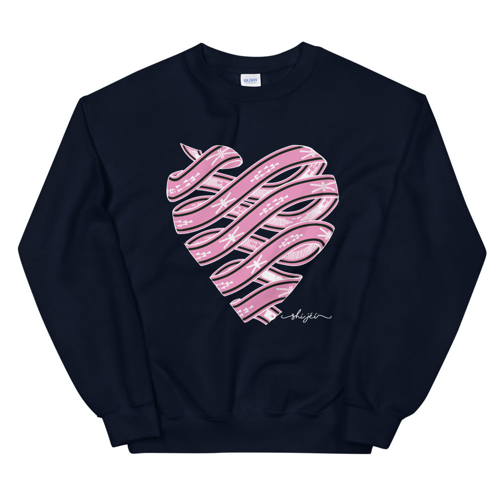 Pink Colored Sash Belt Heart Sweatshirt