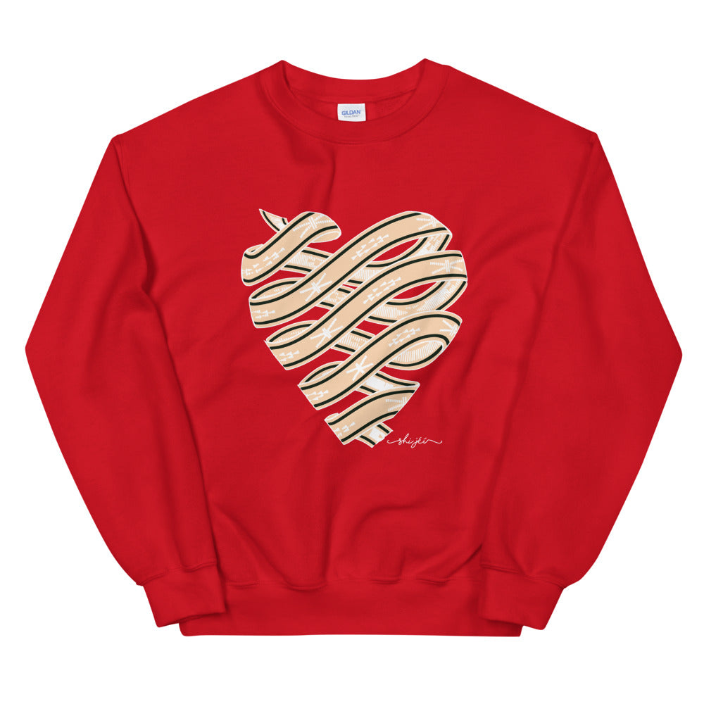 Neutral Colored Sash Belt Heart Sweatshirt