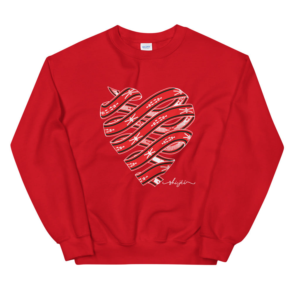 Red Colored Sash Belt Heart Sweatshirt