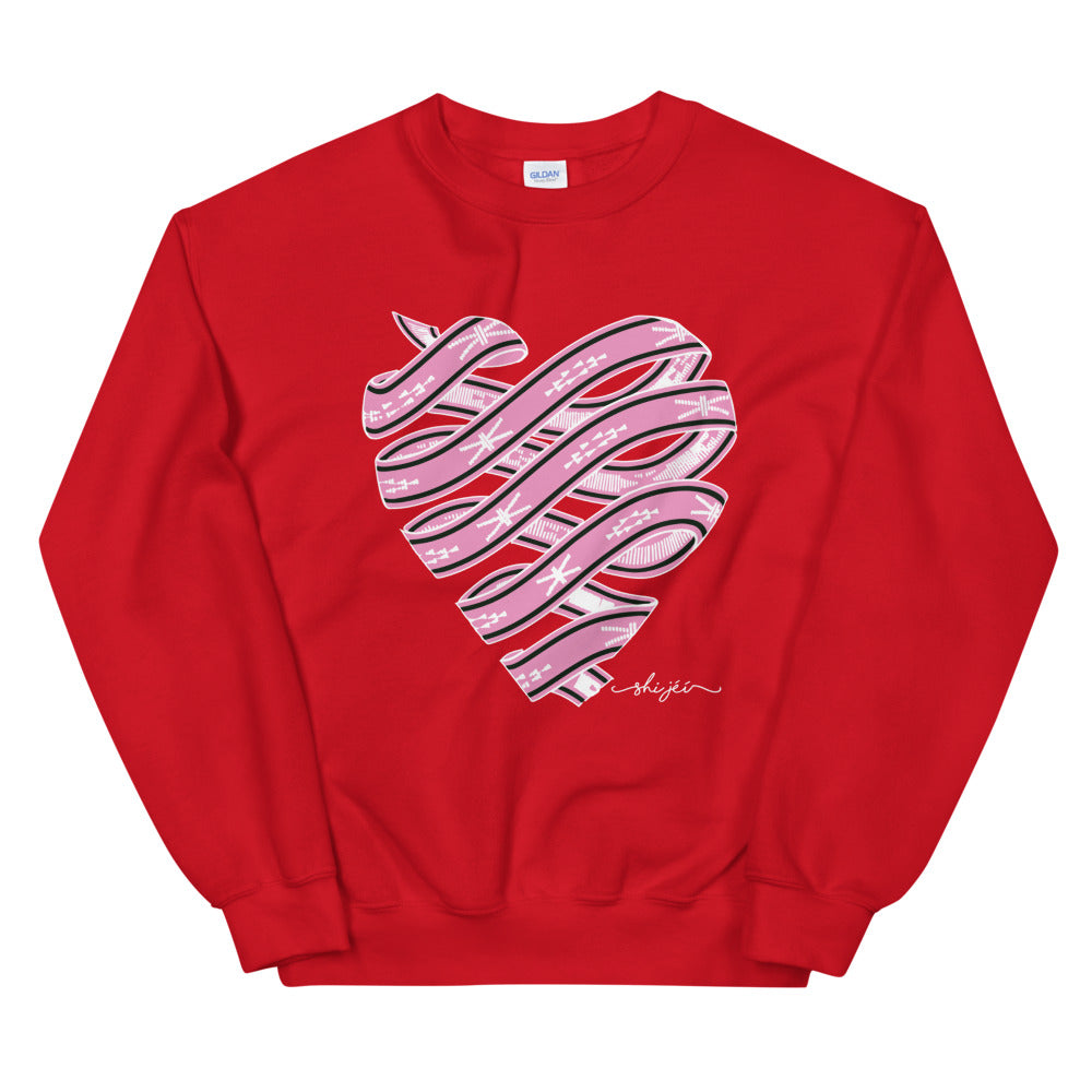 Pink Colored Sash Belt Heart Sweatshirt