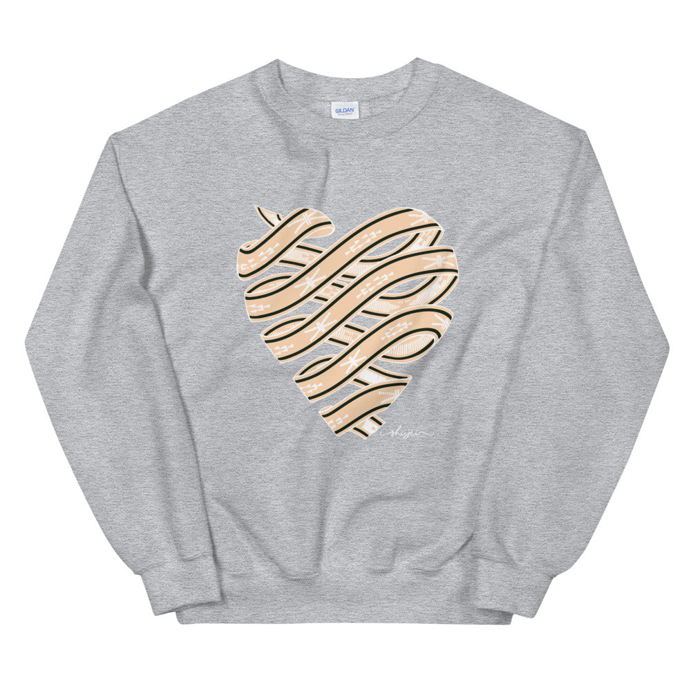 Neutral Colored Sash Belt Heart Sweatshirt