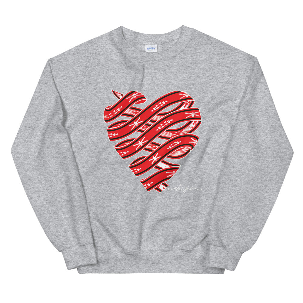 Red Colored Sash Belt Heart Sweatshirt