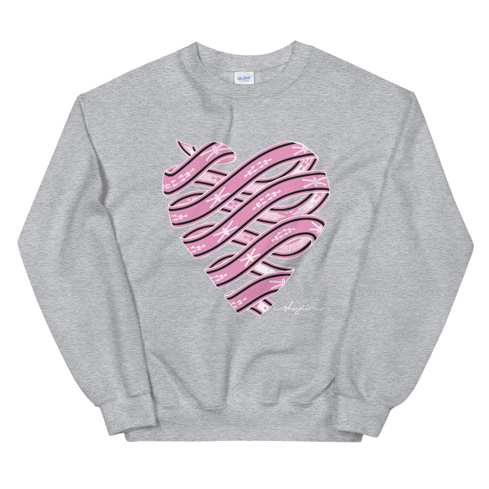 Pink Colored Sash Belt Heart Sweatshirt
