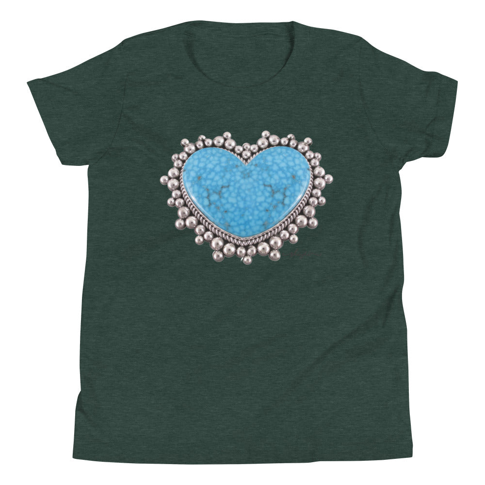 Girl's Turquoise Heart Pendant Youth Tee
