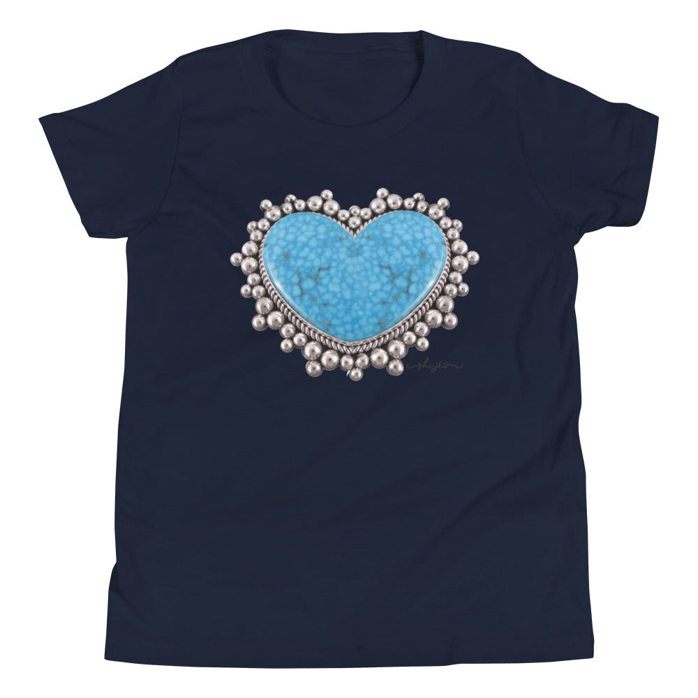 Girl's Turquoise Heart Pendant Youth Tee