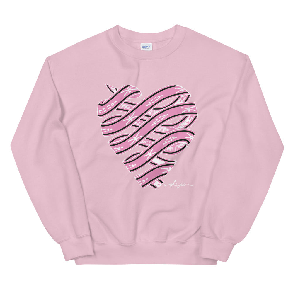 Pink Colored Sash Belt Heart Sweatshirt