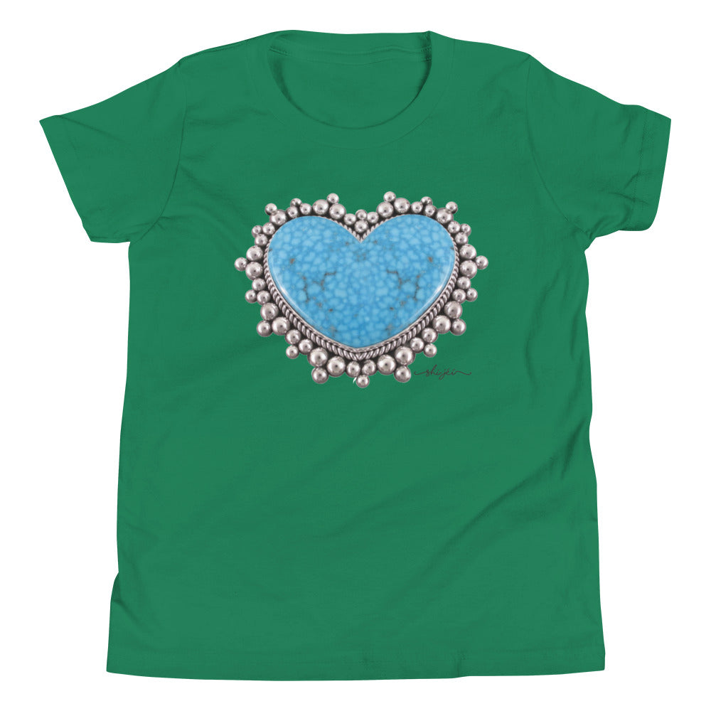 Girl's Turquoise Heart Pendant Youth Tee
